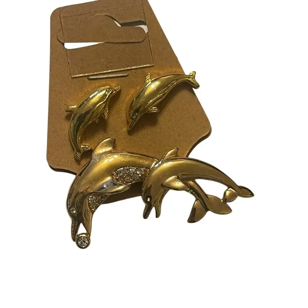 Cute set of dolphin pins and brooch